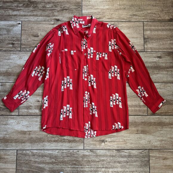 Chico's Designs Red Black Rayon Japanese Women Print Size 2 - Picture 4 of 12